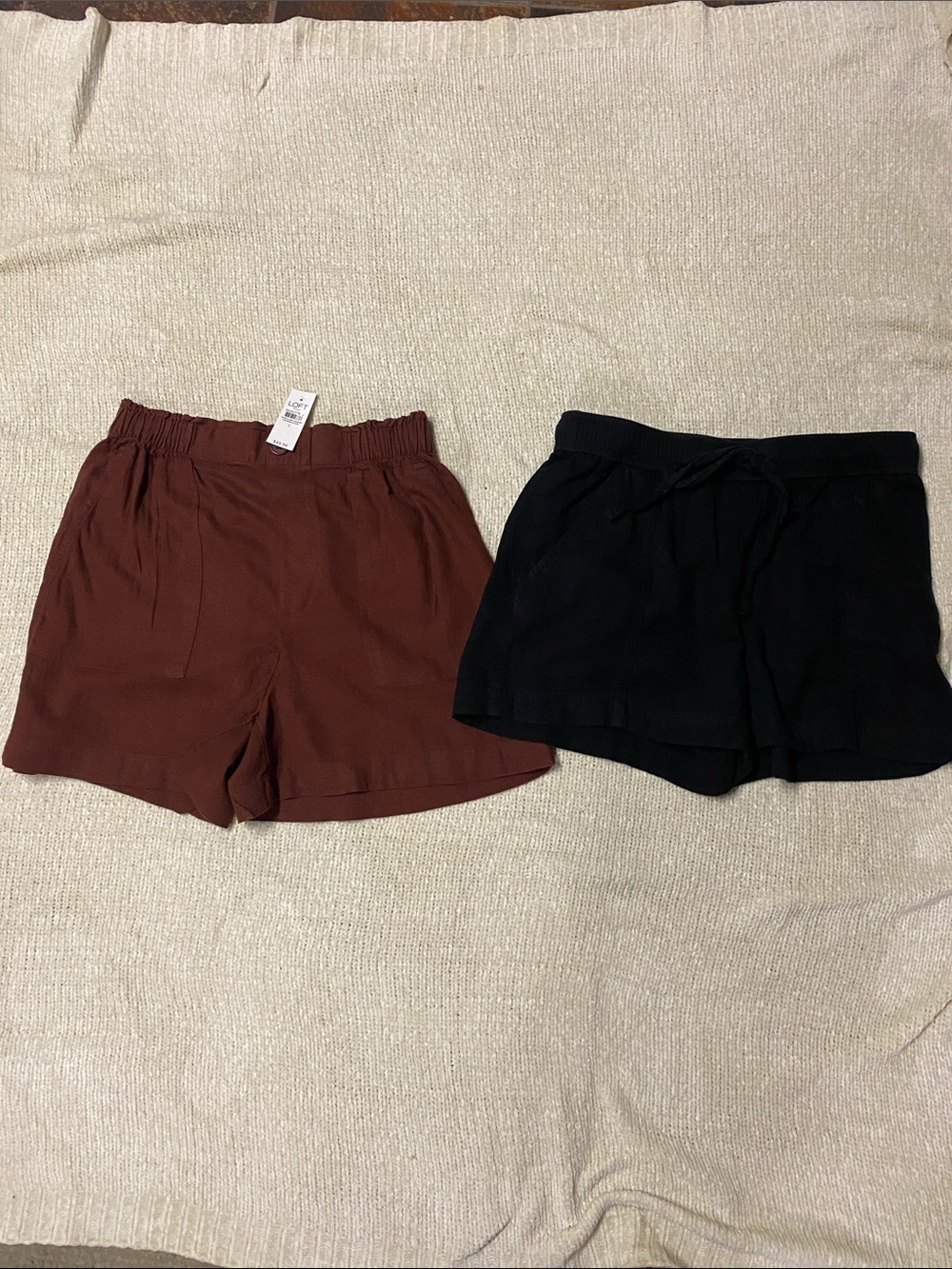 LOFT High-Waist Pull-On Shorts in Brown and Black